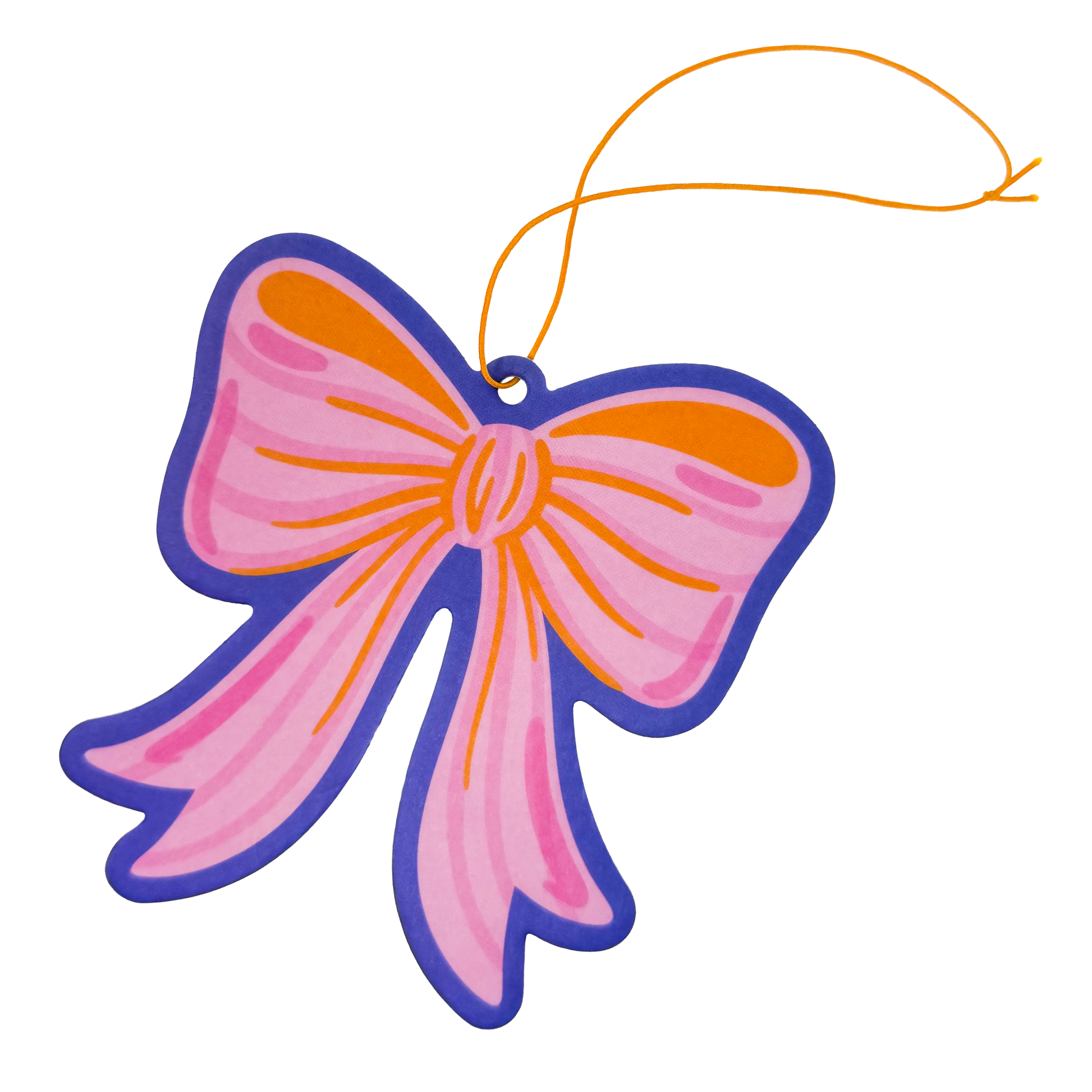 Feminine bow-shaped air freshener with pink striped design