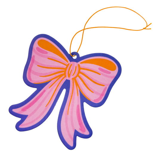 Feminine bow-shaped air freshener with pink striped design
