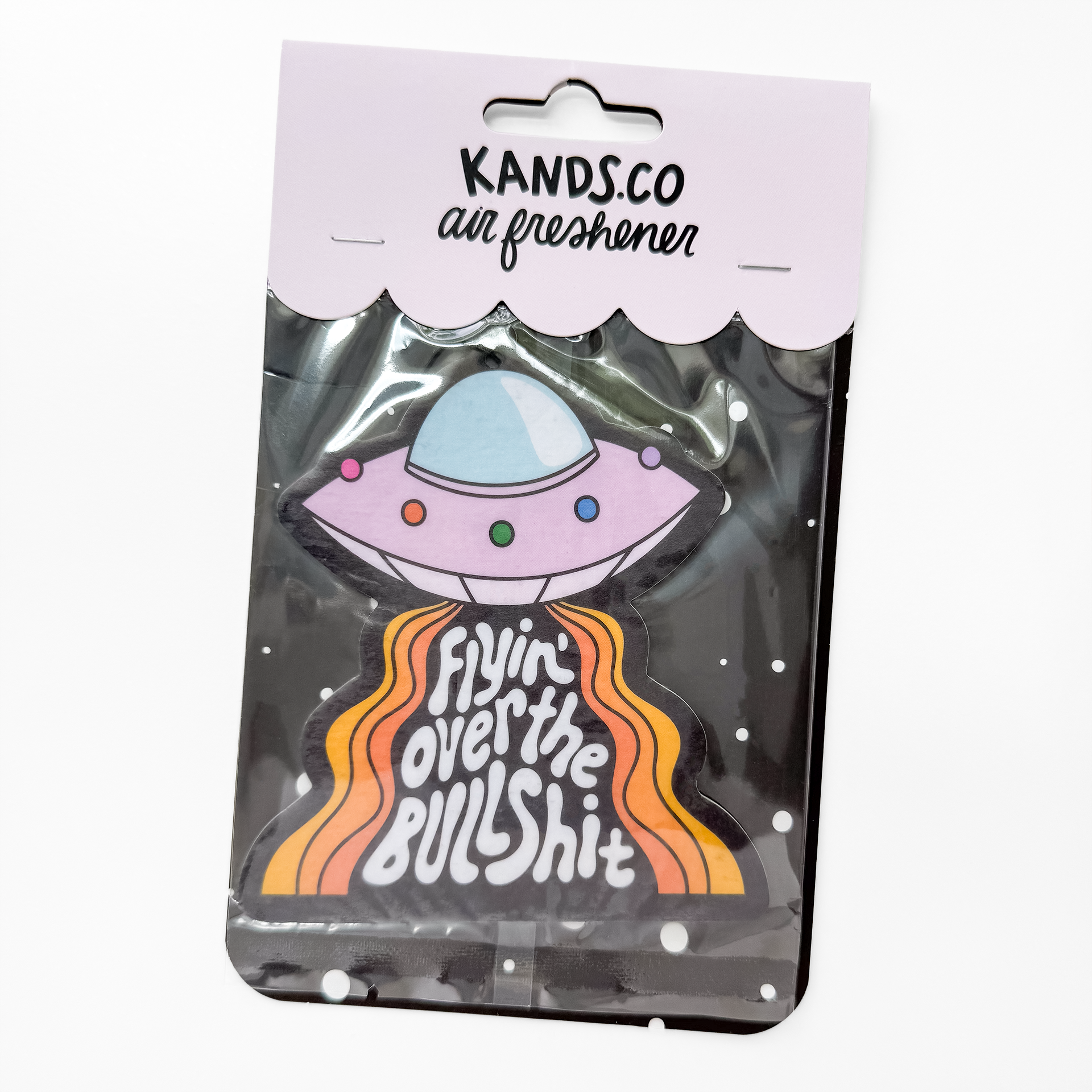 Packaged UFO air freshener with space theme design