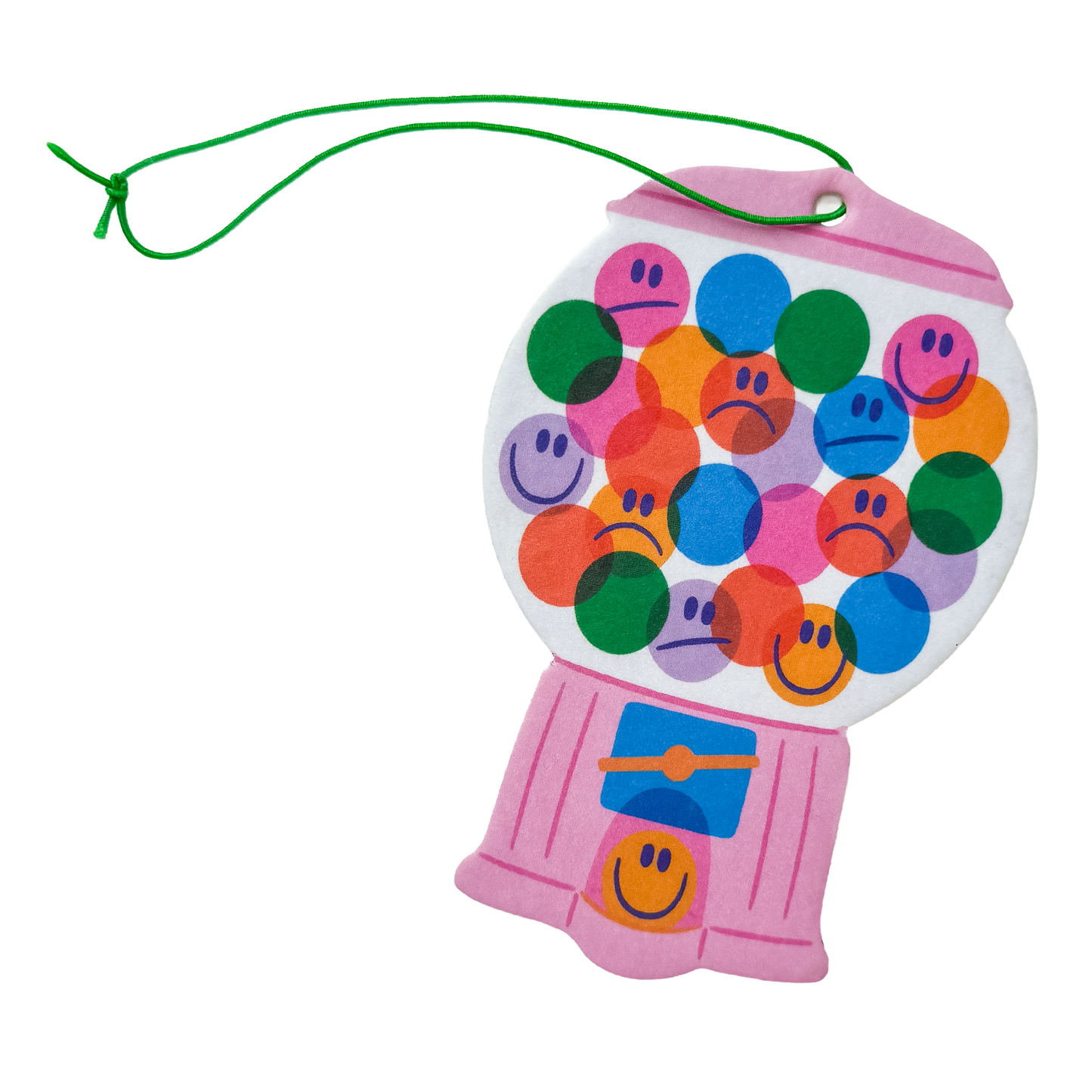 Gumball machine shaped air freshener with colorful emotional faces design