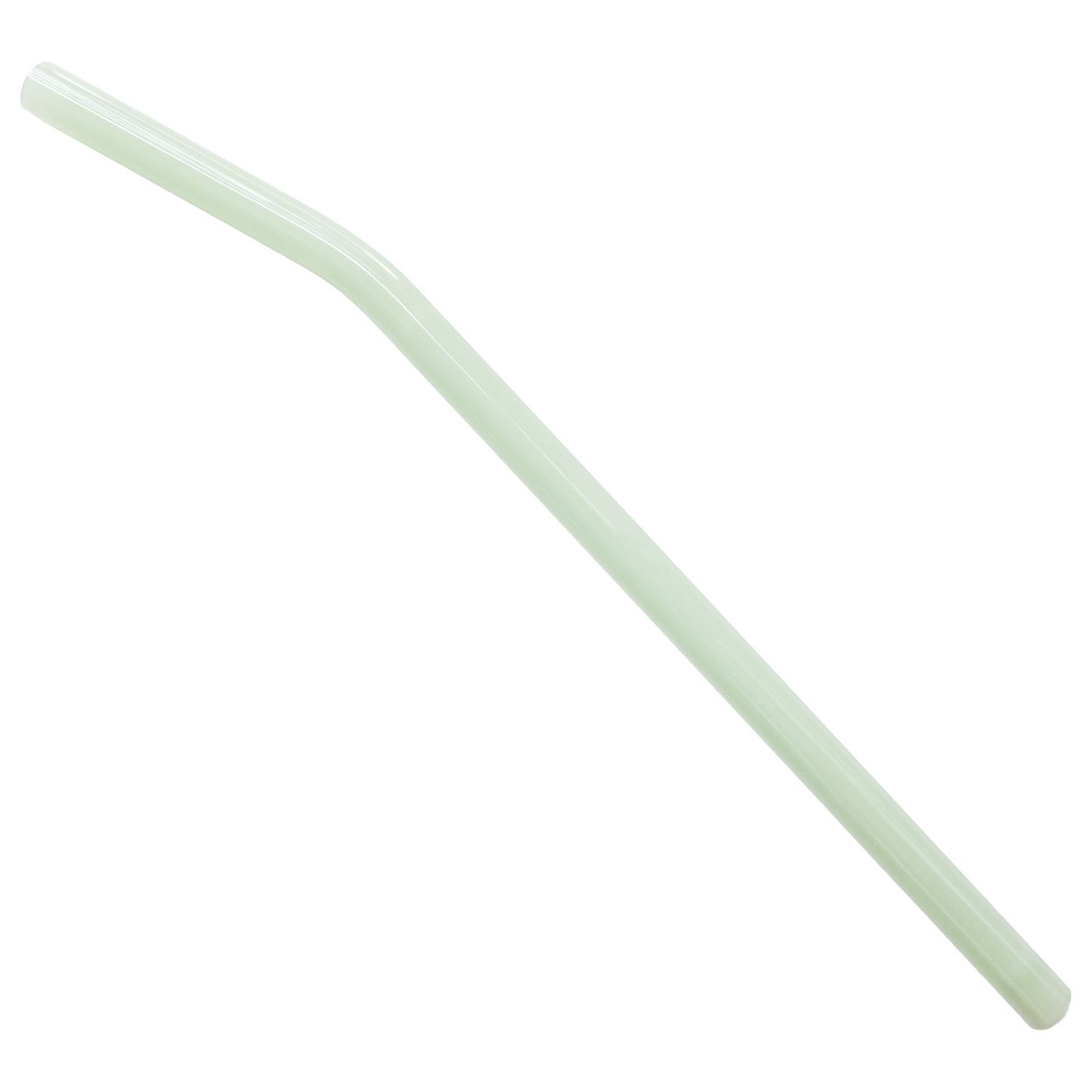 Close-up of bent glass straw showing smooth curved construction