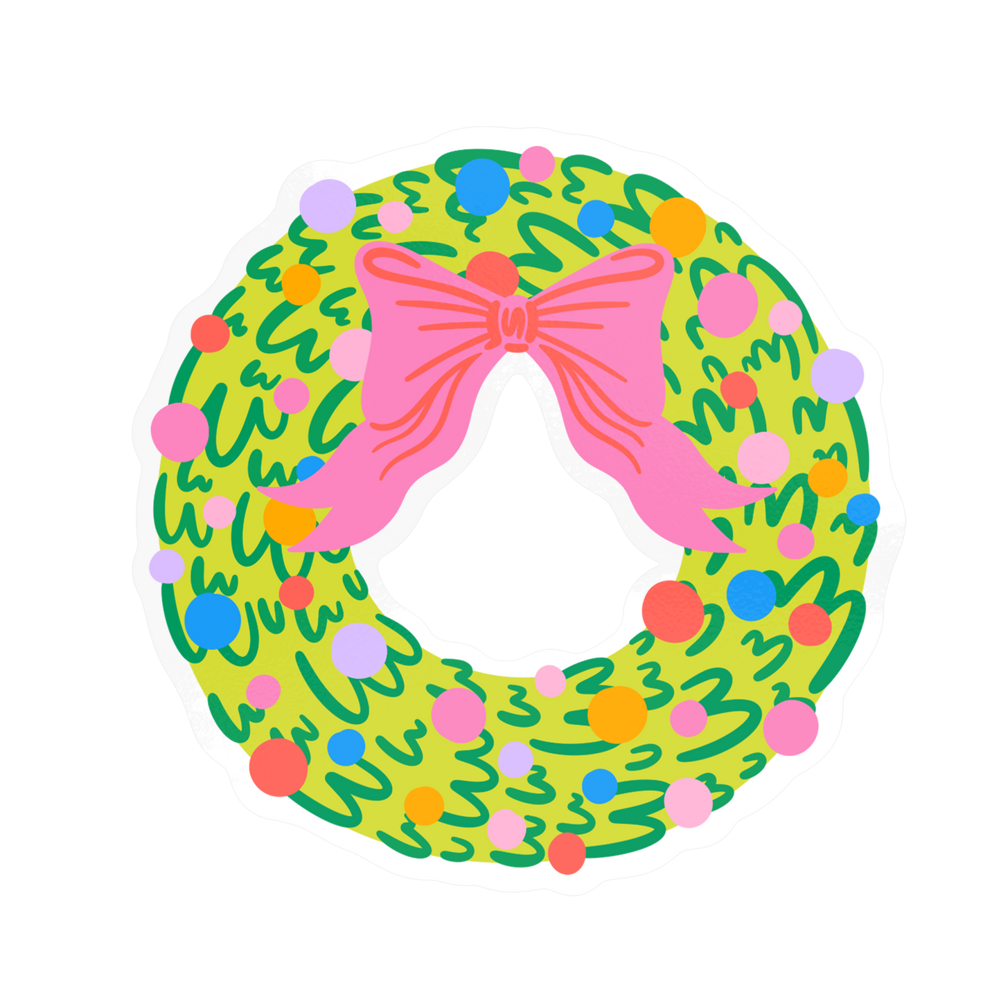 Festive sticker with colorful bow wreath holiday decoration design