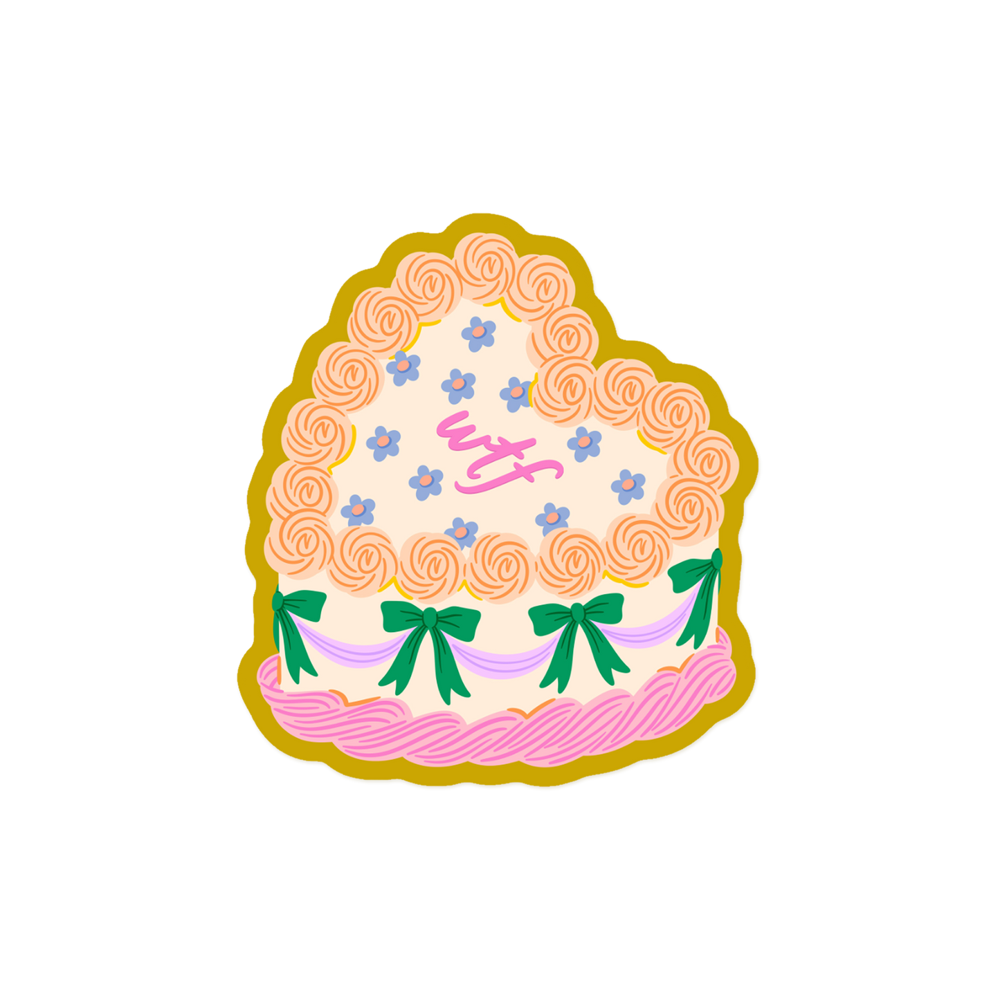 Expressive vintage cake sticker with 'WTF' abbreviation text