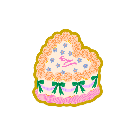 Expressive vintage cake sticker with 'WTF' abbreviation text