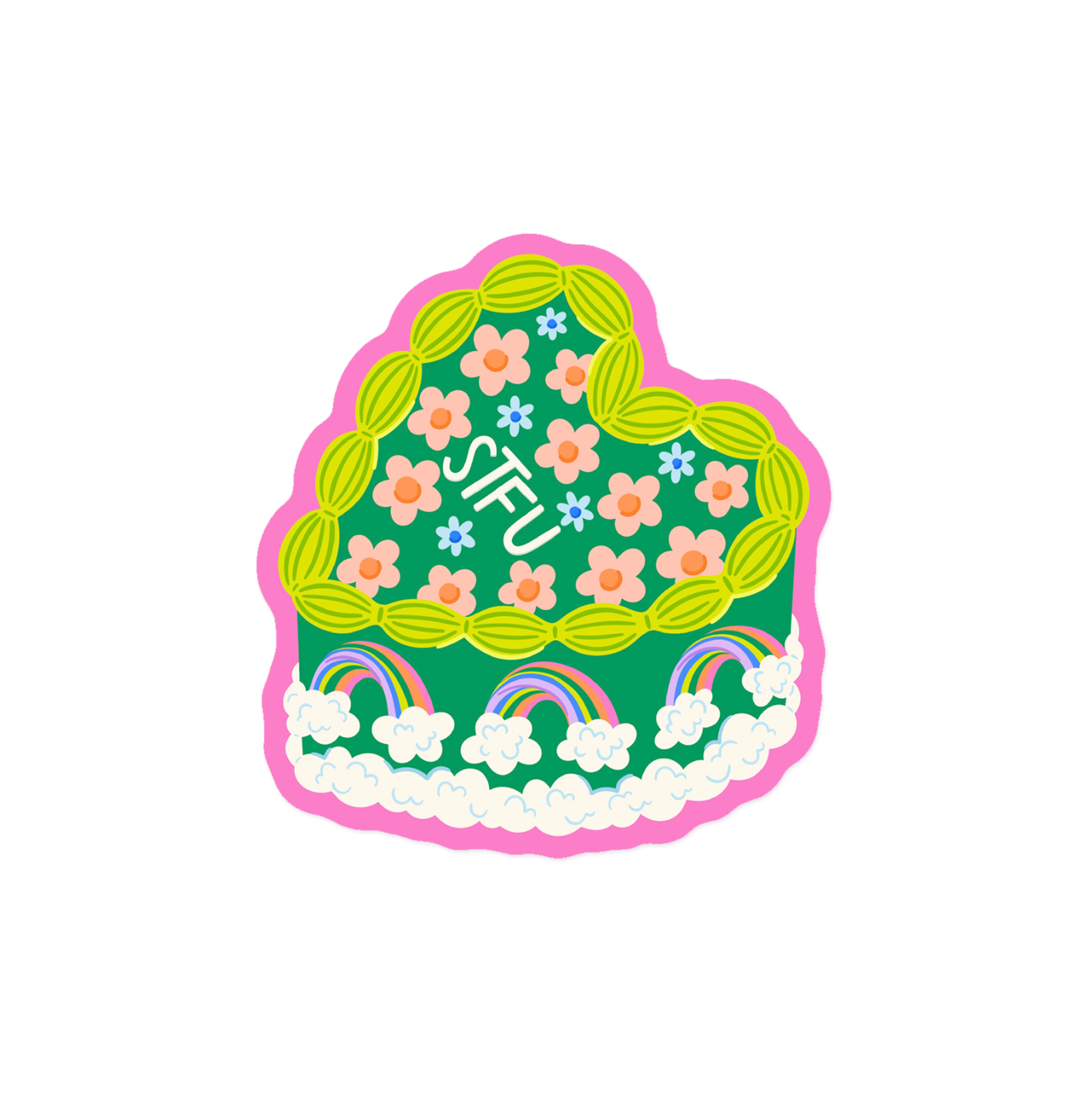 Sassy vintage cake sticker with 'STFU' abbreviation text