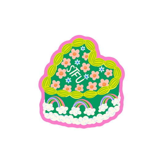 Sassy vintage cake sticker with 'STFU' abbreviation text