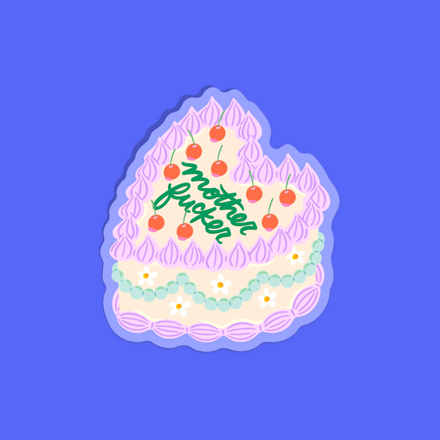 Single vintage cake sticker on blue background