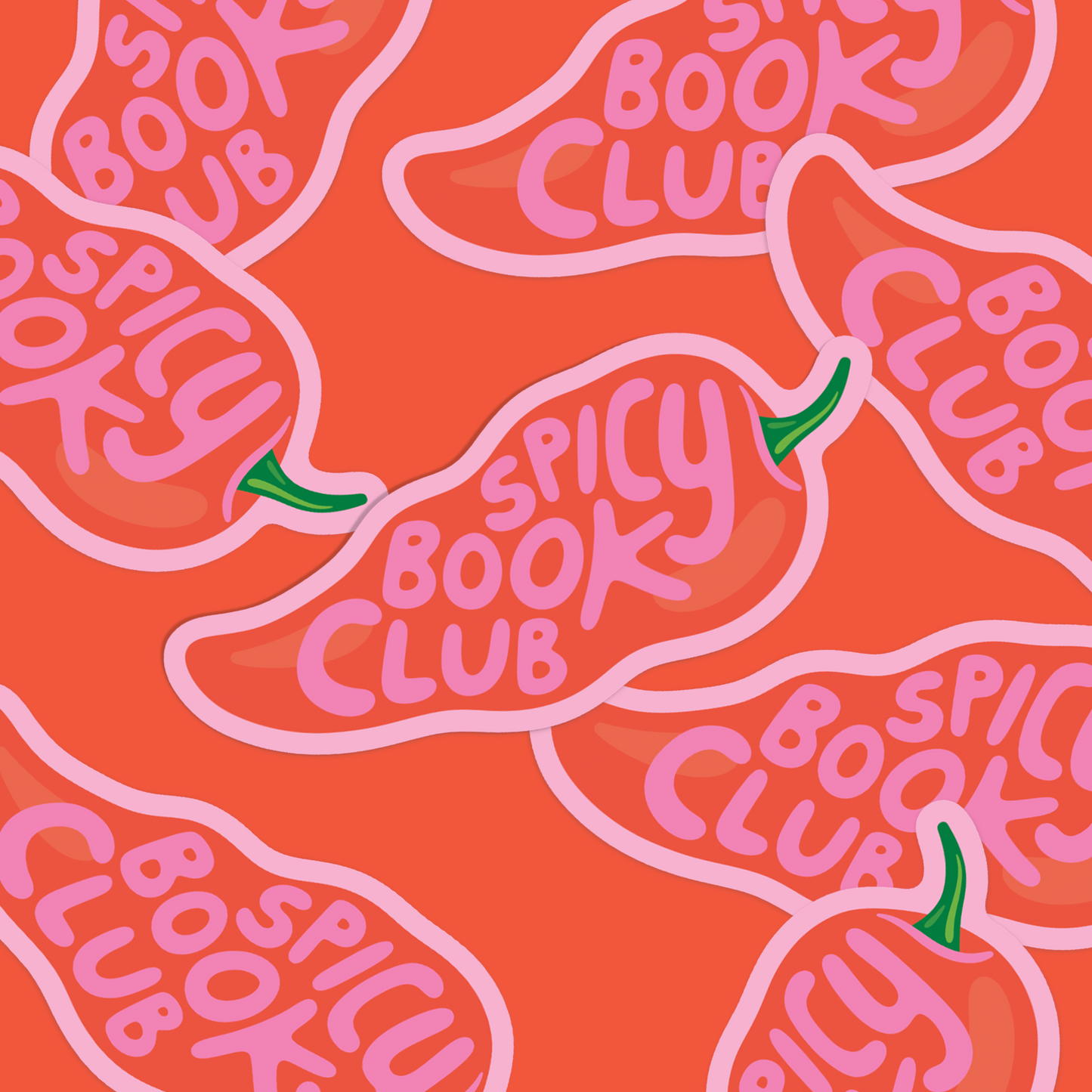 Multiple spicy book club stickers on red background