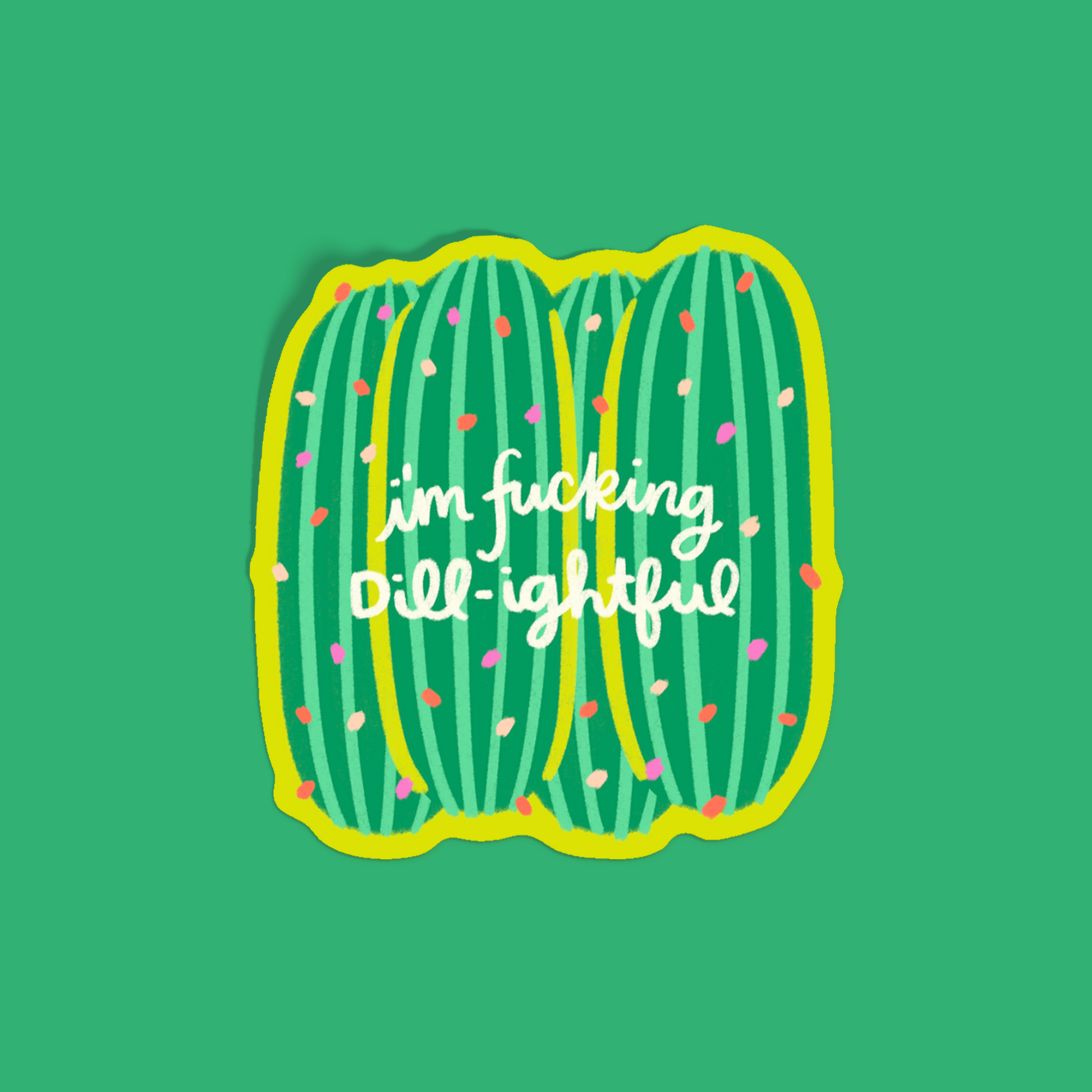 Single pickle sticker on green background highlighting design