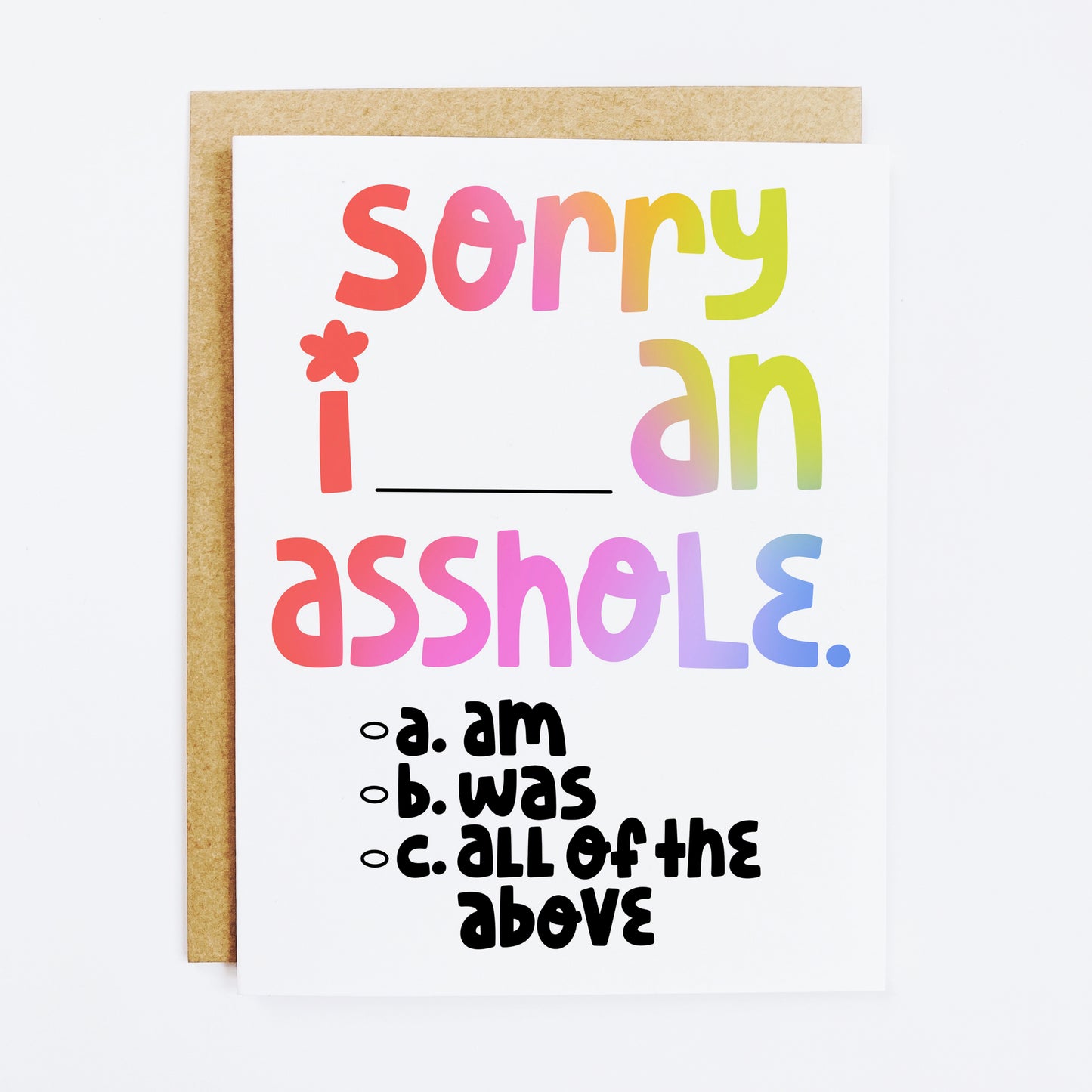 Humorous card with multiple choice format and sarcastic options