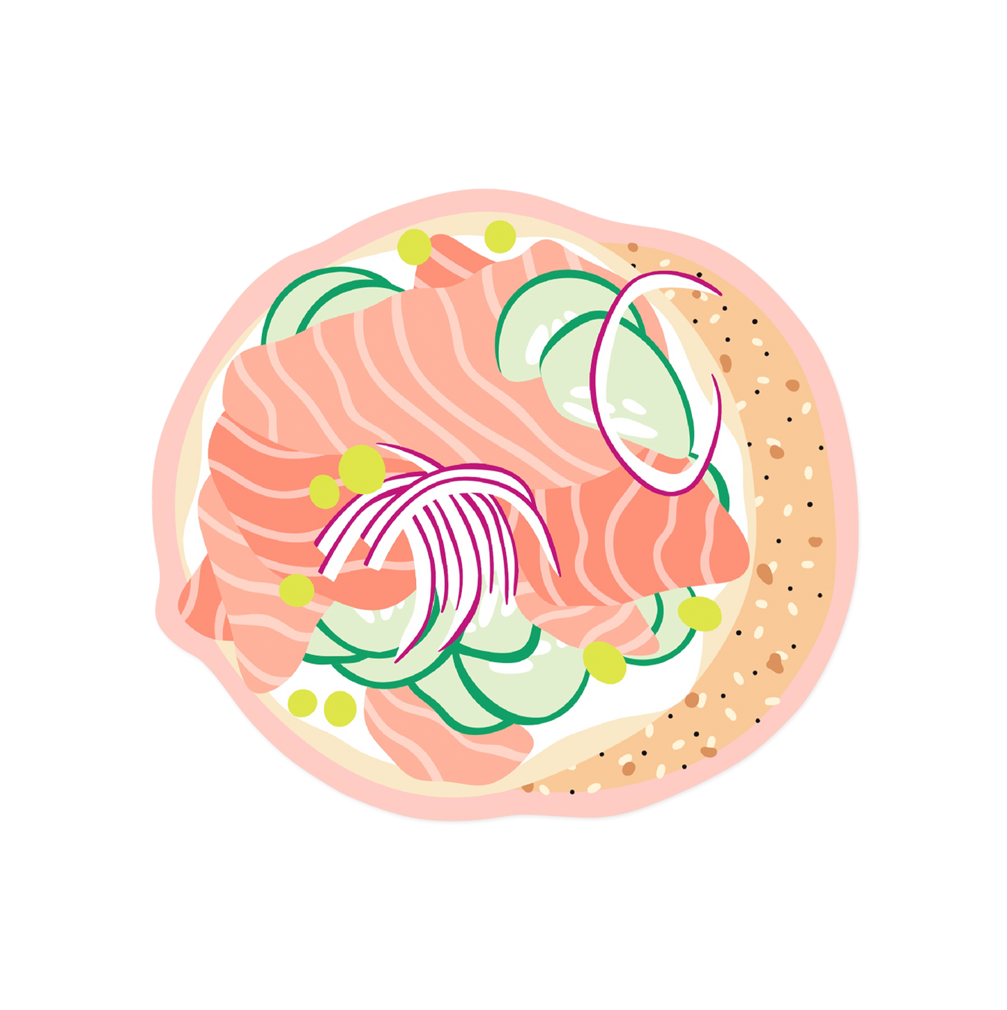 ood sticker with bagel and lox illustration celebrating Jewish cuisine