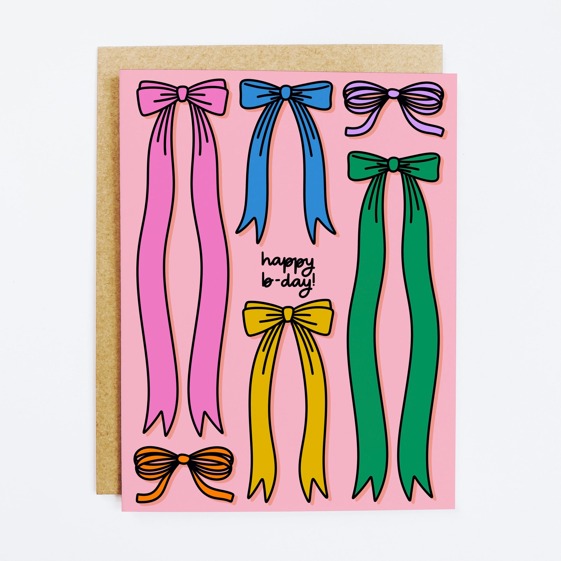Feminine birthday card with decorative bows and girly design
