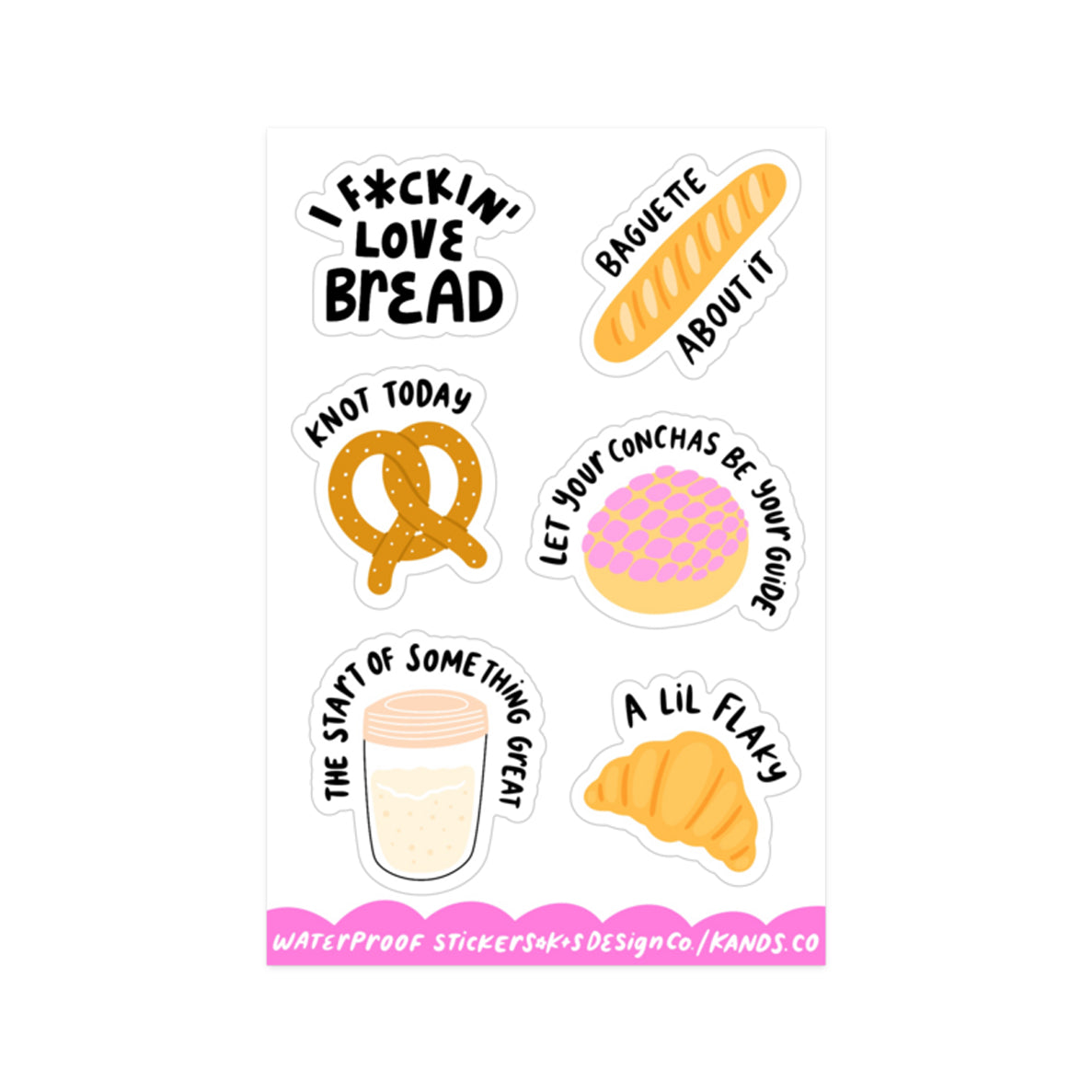 Food-themed sticker sheet with various bread and bakery designs