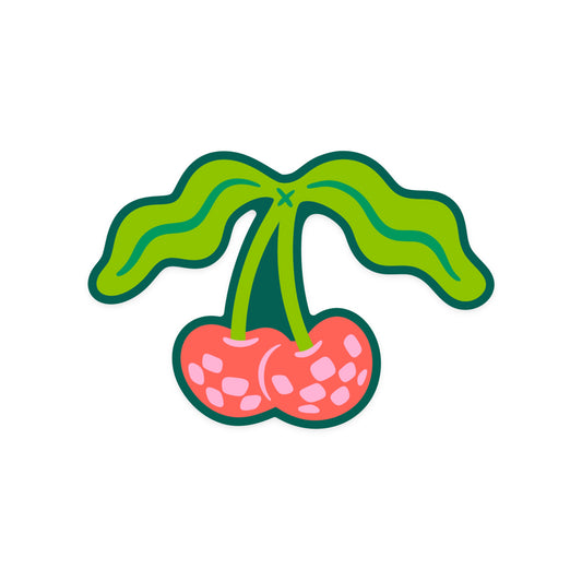 Retro cherry sticker with disco ball sparkle and fruit design