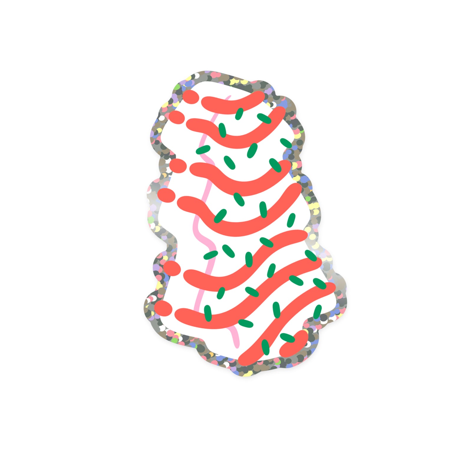 Holiday sticker with Christmas tree cake snack design