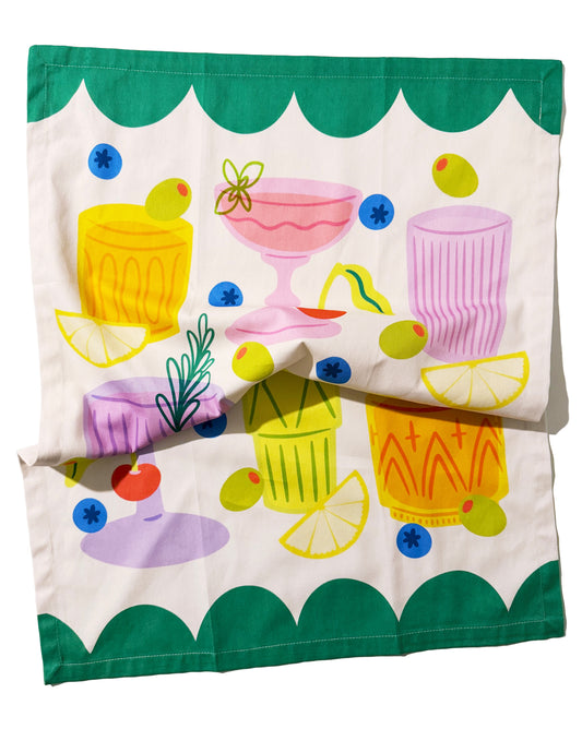 Kitchen tea towel with vintage cocktail recipe design