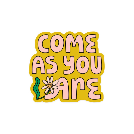 Welcoming sticker with 'Happy You're Here' inclusive message