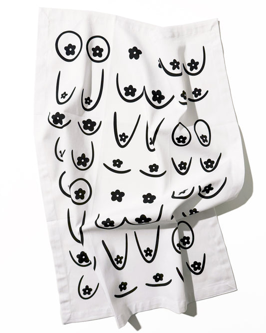 Kitchen tea towel with daisy boob floral pattern design