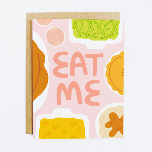 Thanksgiving card with 'Eat Me' turkey day feast theme