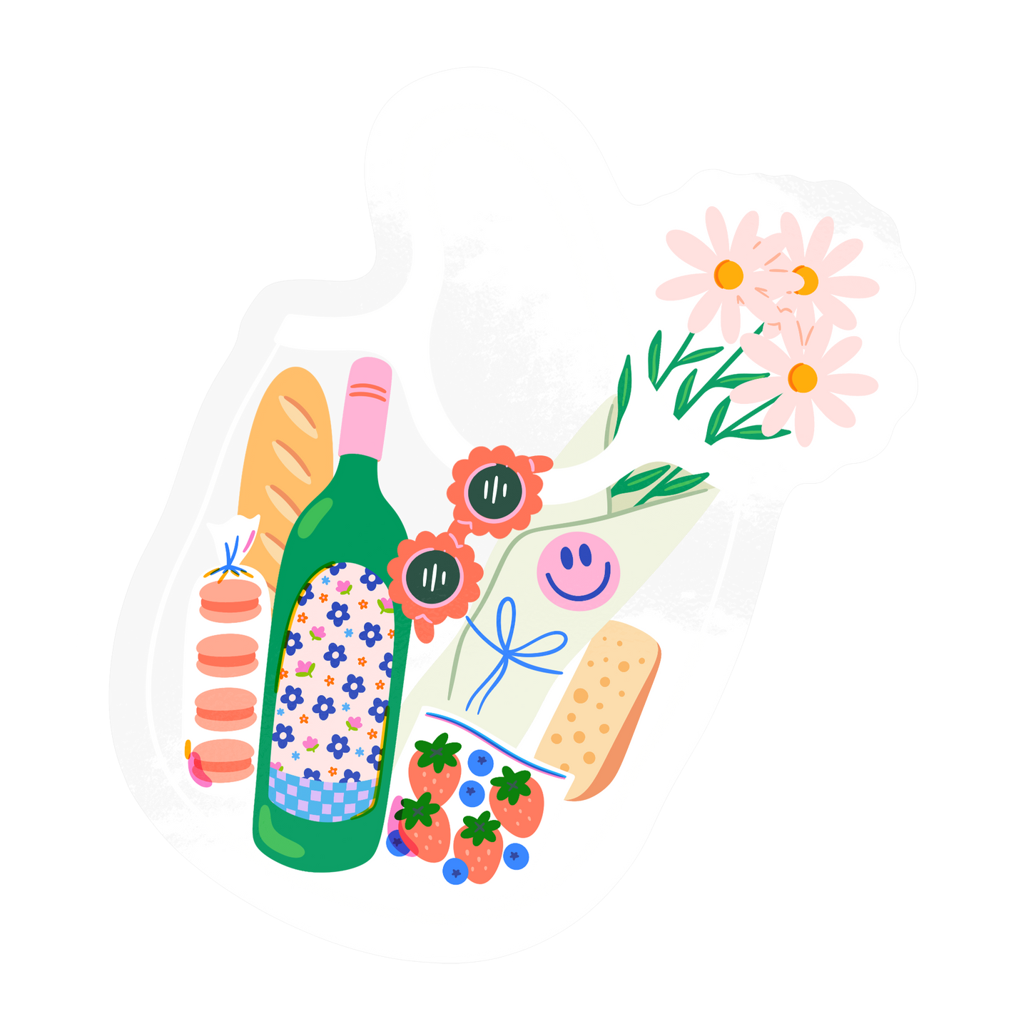 Wholesome lifestyle sticker with farmer's market picnic theme