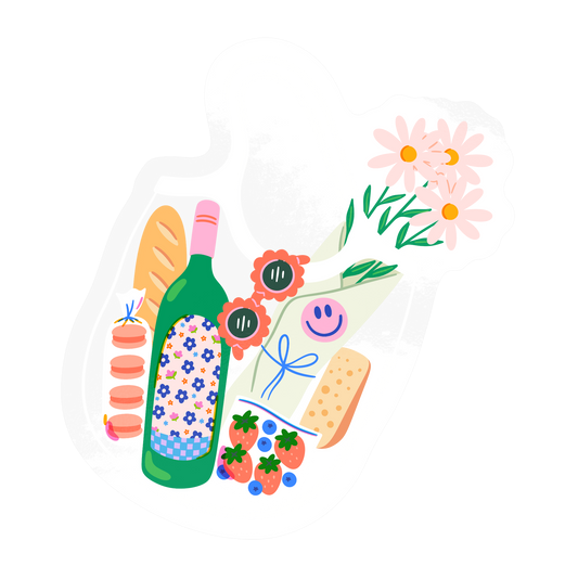 Wholesome lifestyle sticker with farmer's market picnic theme