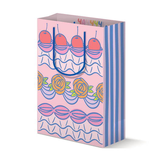 Sweet gift bag with cake frosting design and bakery theme