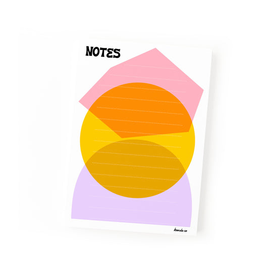 Colorful notepad with 'Fun With Shapes' geometric design pages