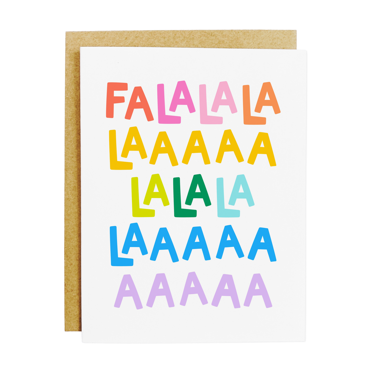 Christmas greeting card with 'Fa La La' text in festive holiday typography