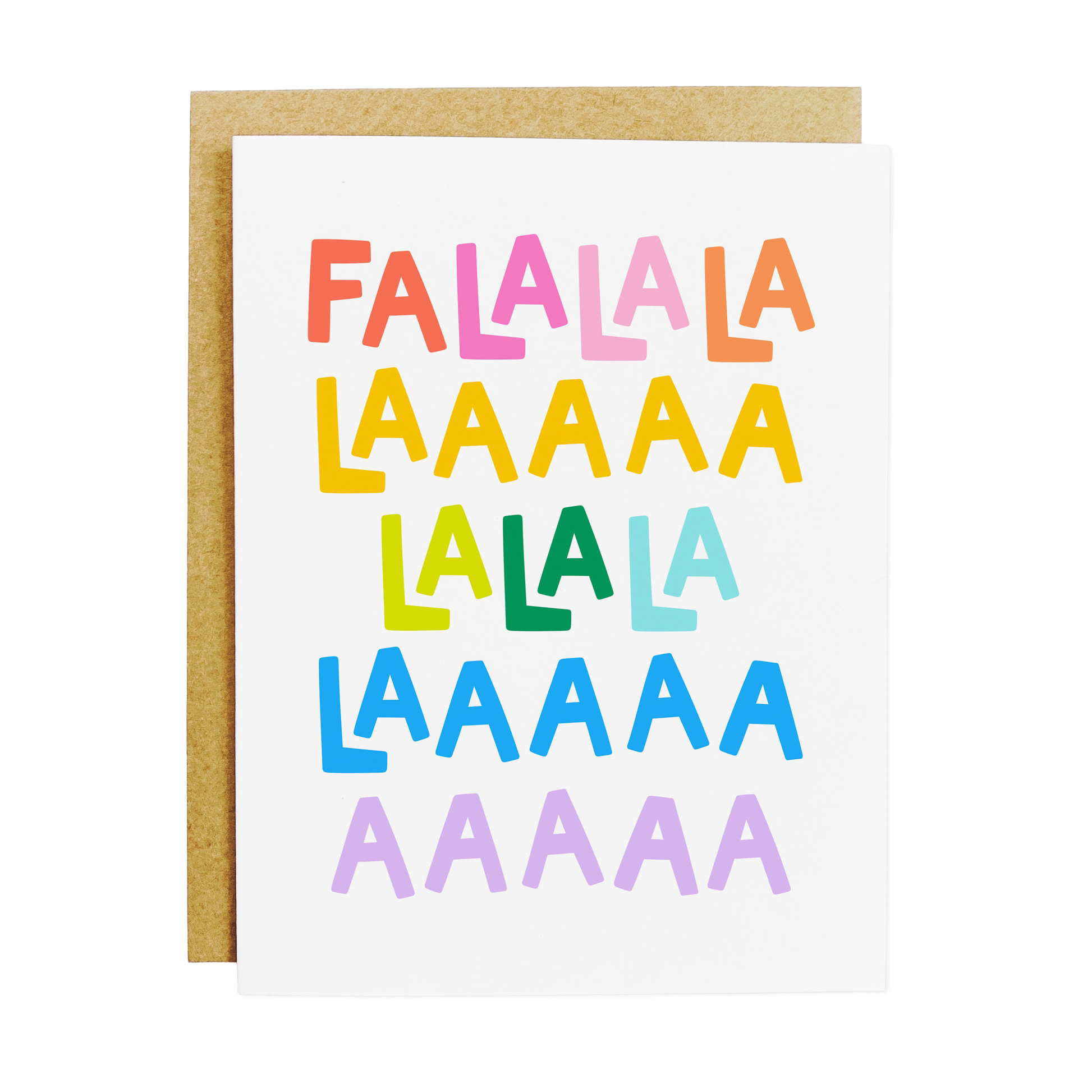Christmas greeting card with 'Fa La La' text in festive holiday typography
