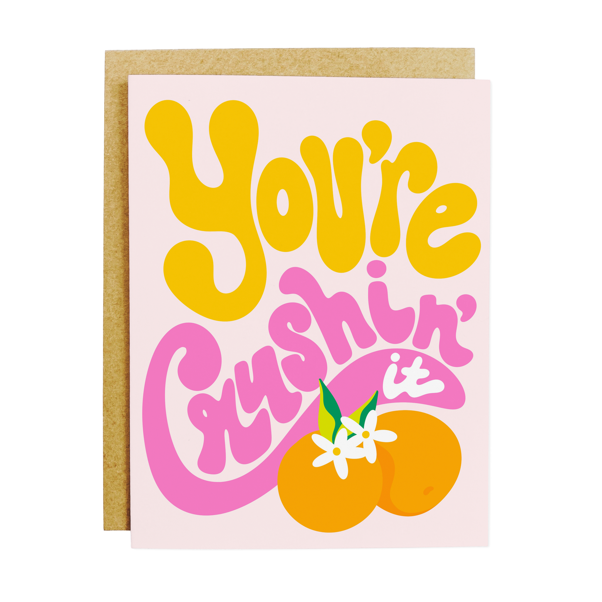 Motivational card with 'Crushing It' encouragement and bold design