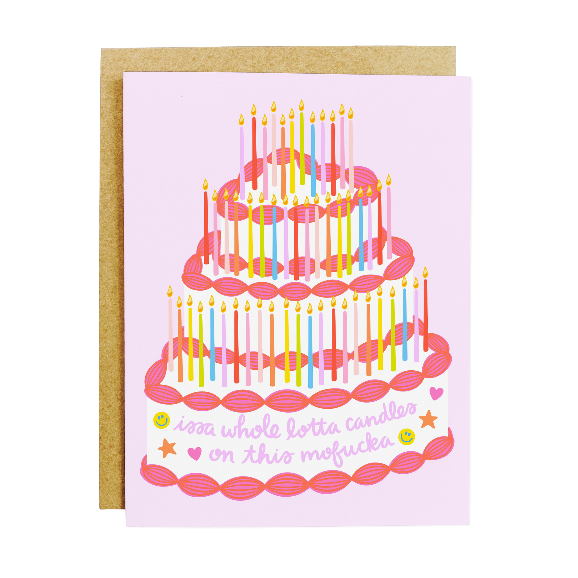 Birthday card with 'Whole Lotta Candles' text and festive candle illustration