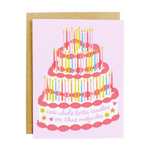 Birthday card with 'Whole Lotta Candles' text and festive candle illustration