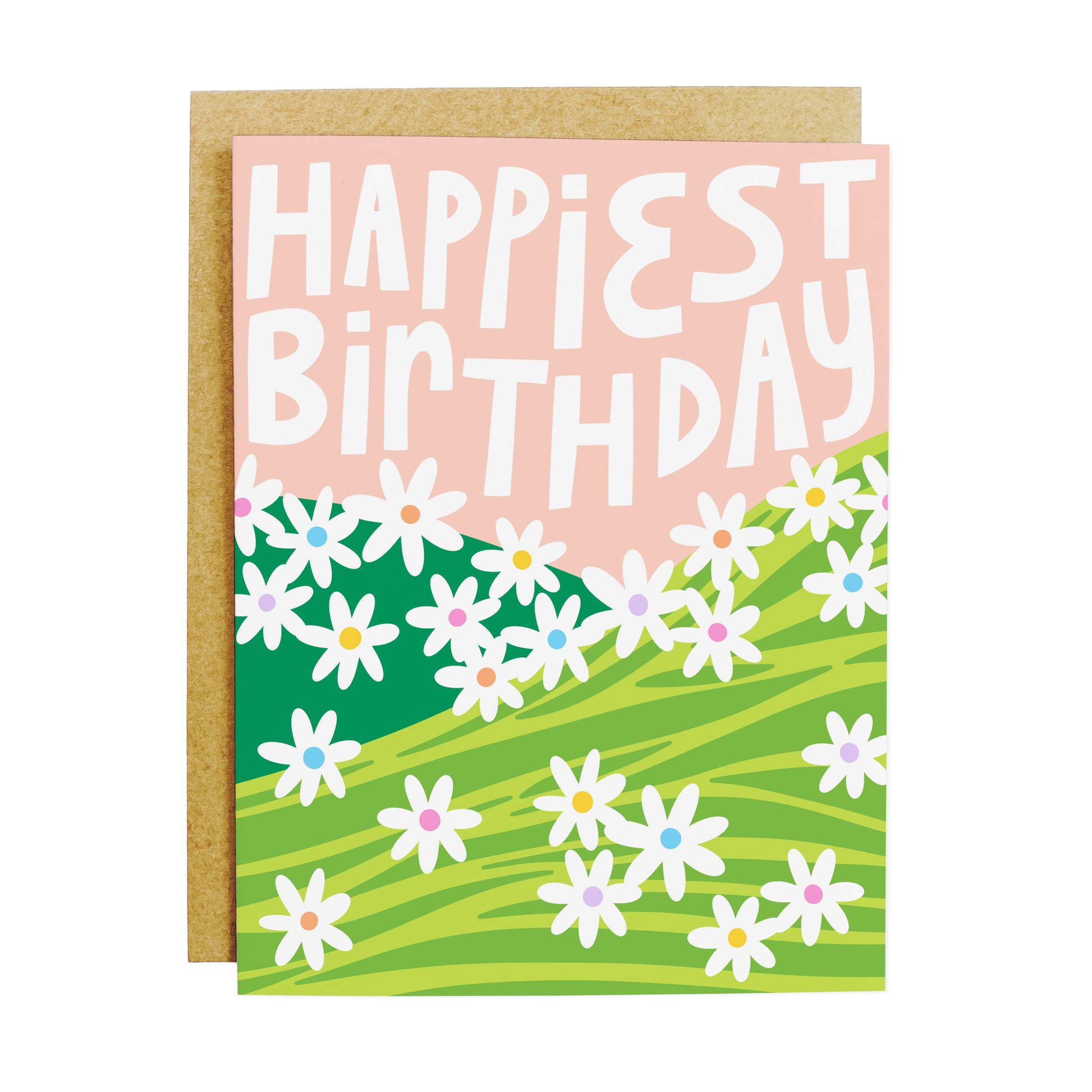 Birthday card with daisy flowers and 'Happiest Birthday' cheerful message