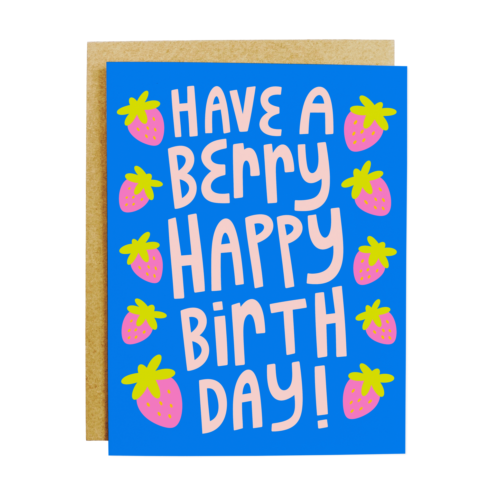 Birthday card with berry pun 'Berry Happy Birthday' and fruit illustration