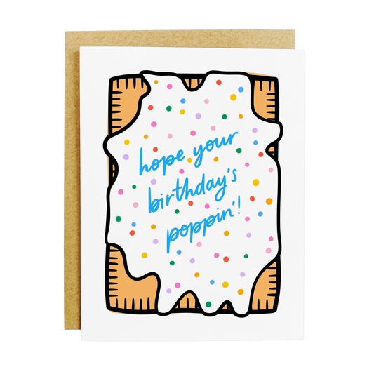 trendy birthday card with 'Poppin' Birthday' modern slang text