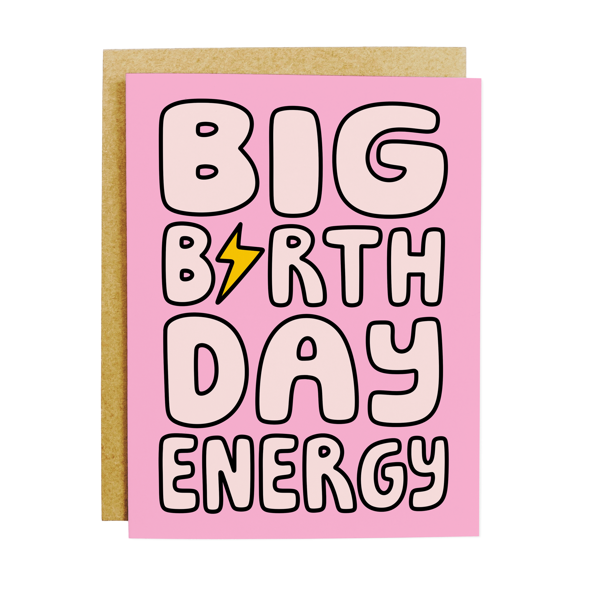 High-energy birthday card with 'Big Birthday Energy' bold motivational text