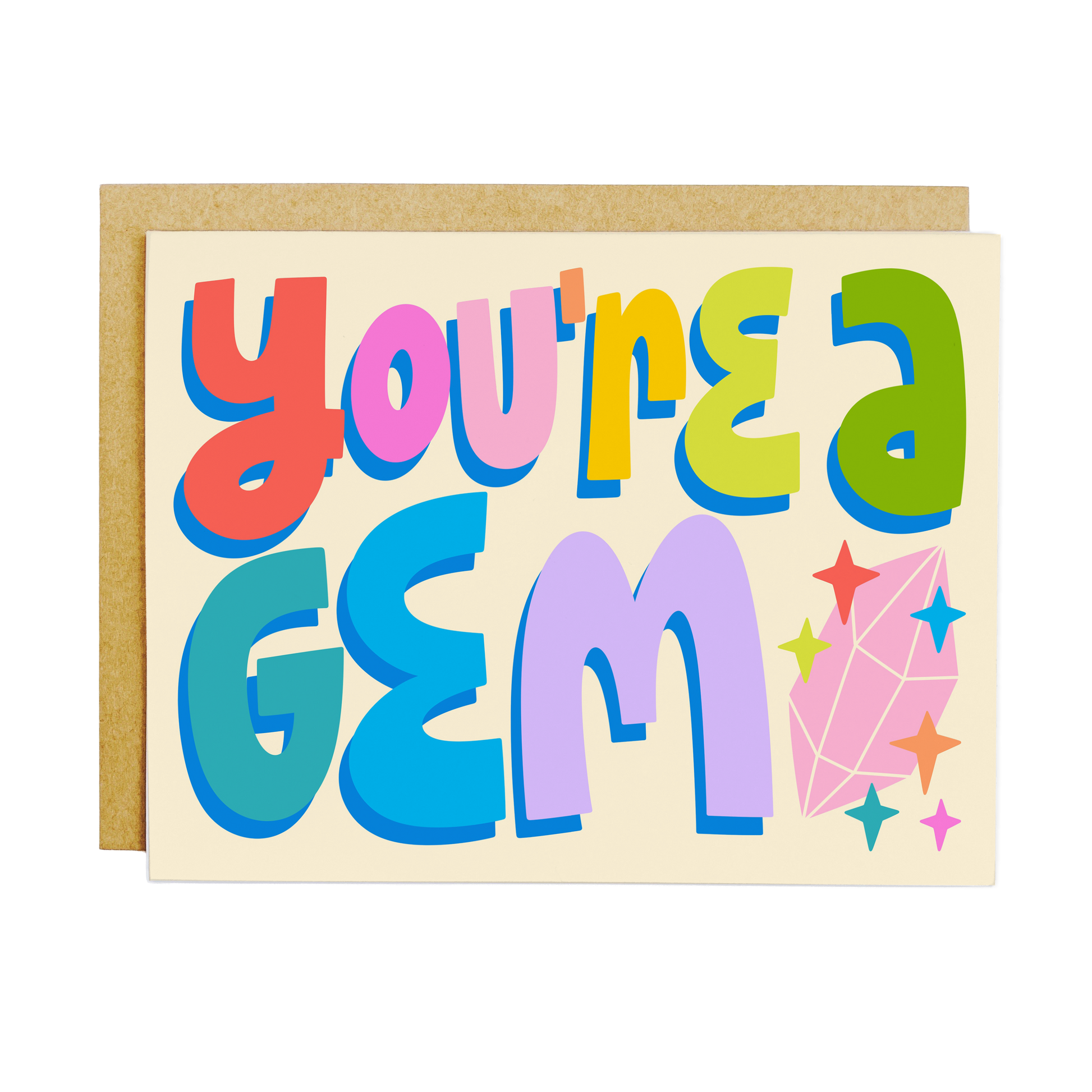 Appreciation card with 'You're A Gem' compliment and gemstone theme