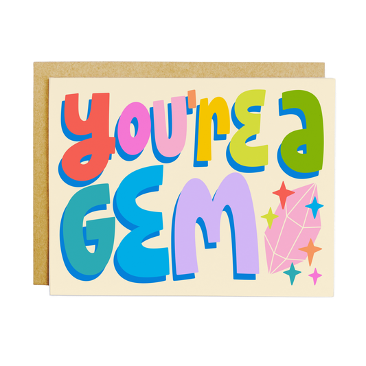Appreciation card with 'You're A Gem' compliment and gemstone theme