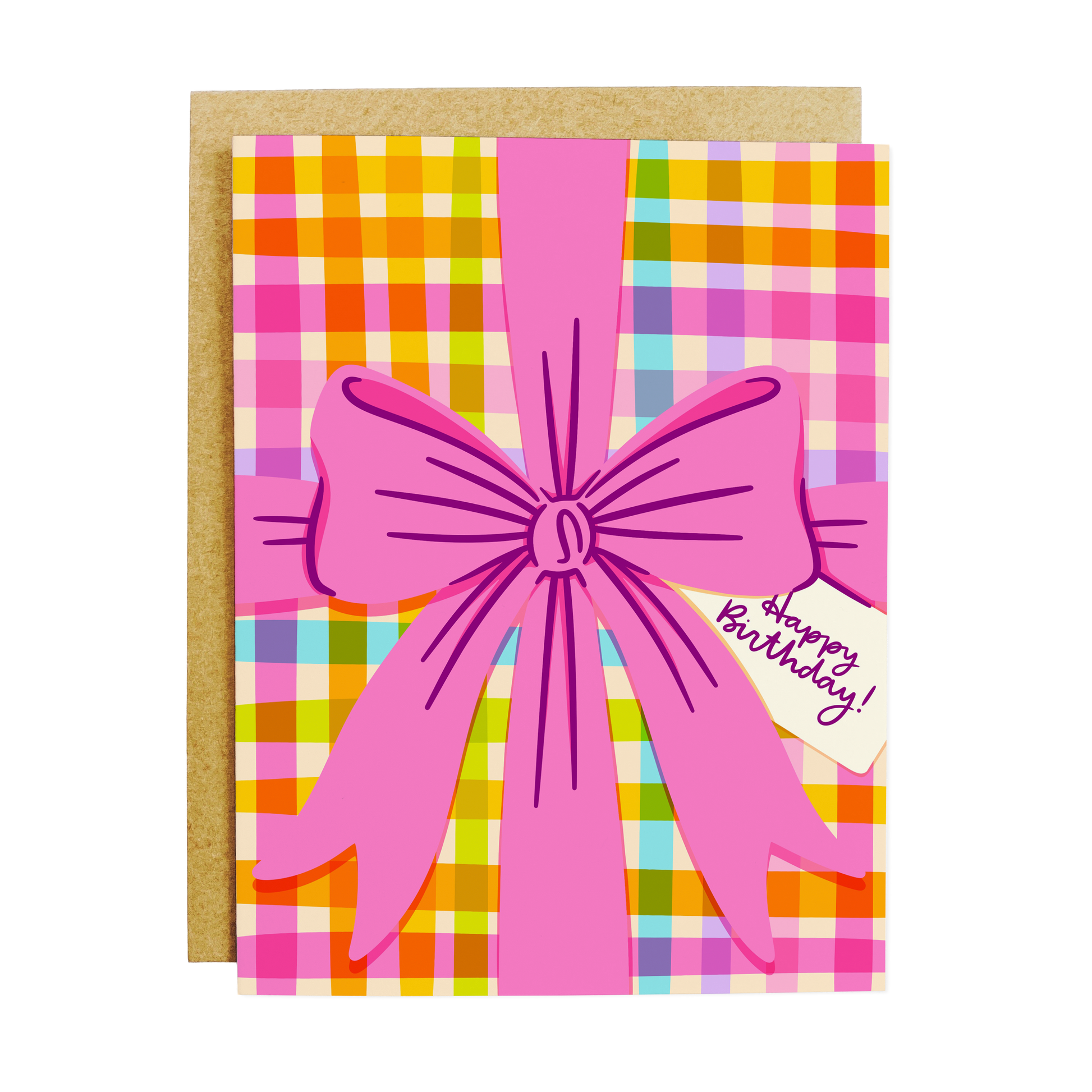 Birthday card with gift bow design and 'Happy Birthday' festive text