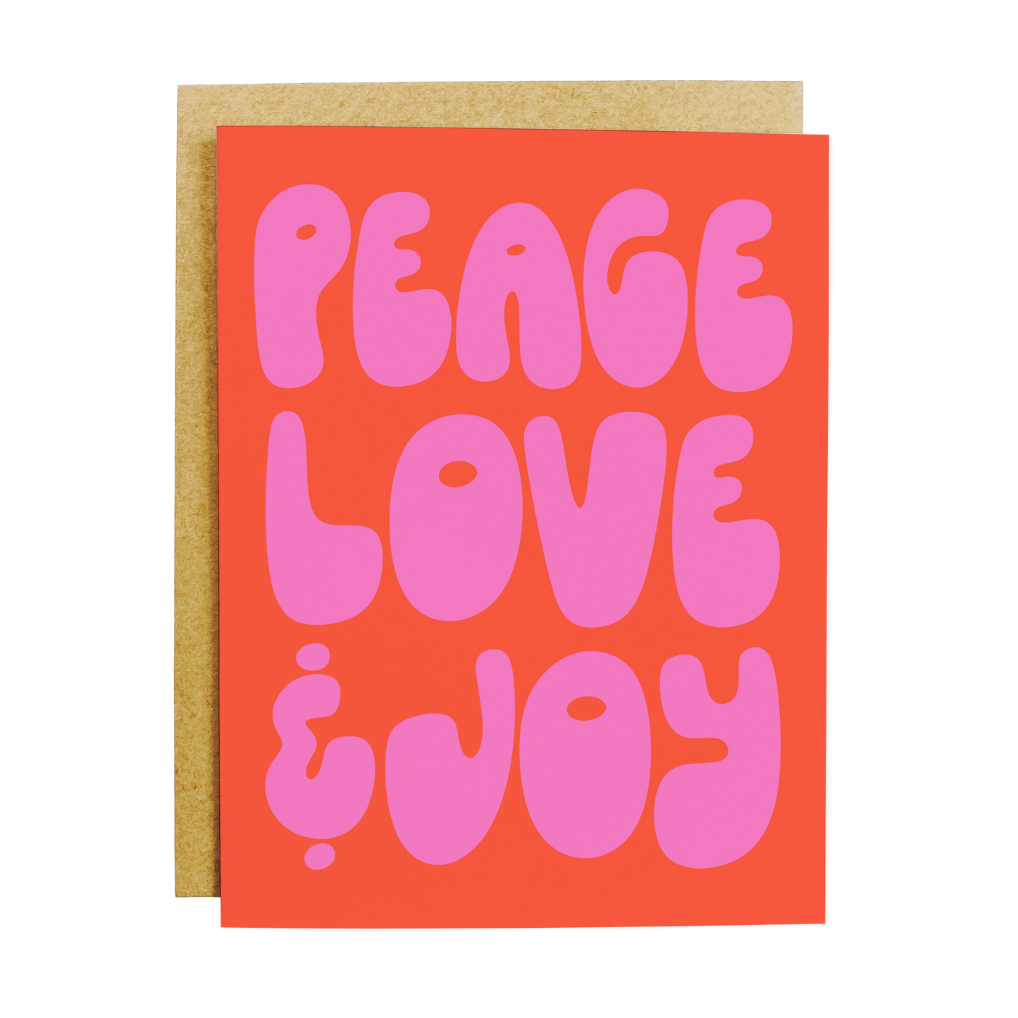 Holiday card with 'Peace Love Joy' festive seasonal message