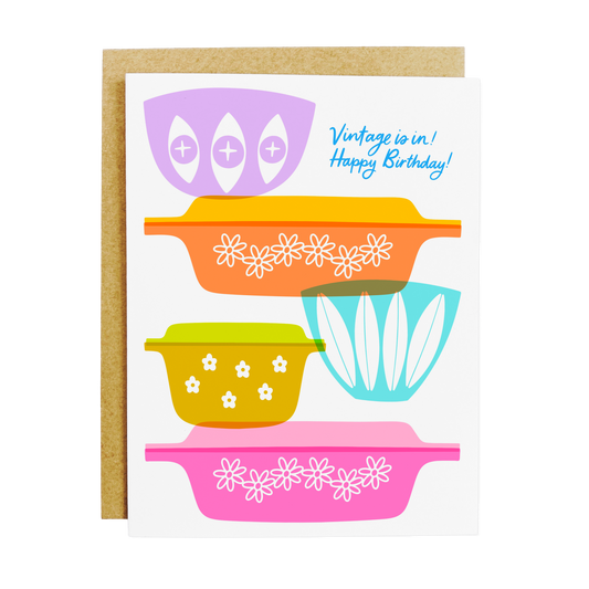 Birthday card with 'Vintage Is In' age-positive celebration message