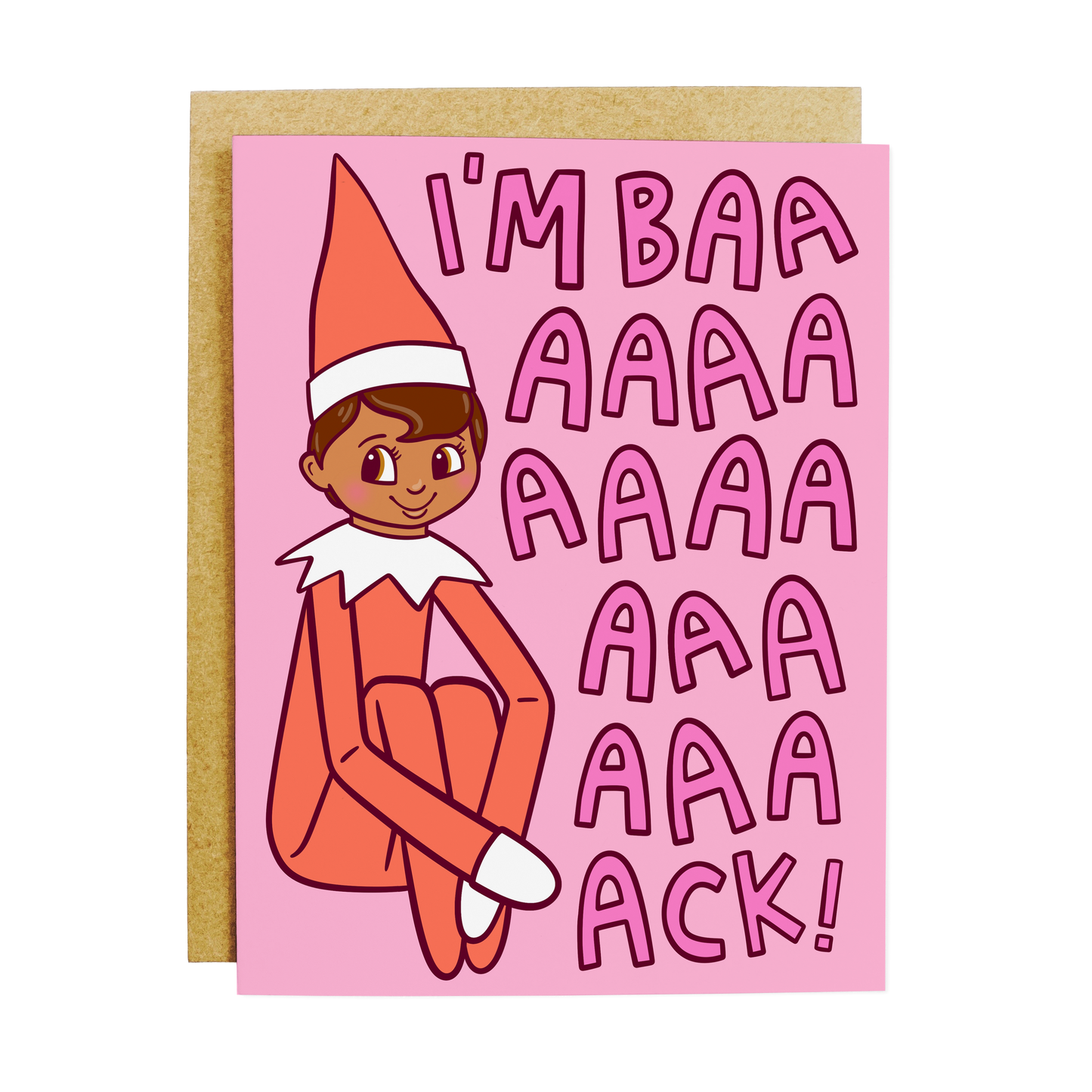 Holiday card with 'The Elf Is Back' Christmas elf theme