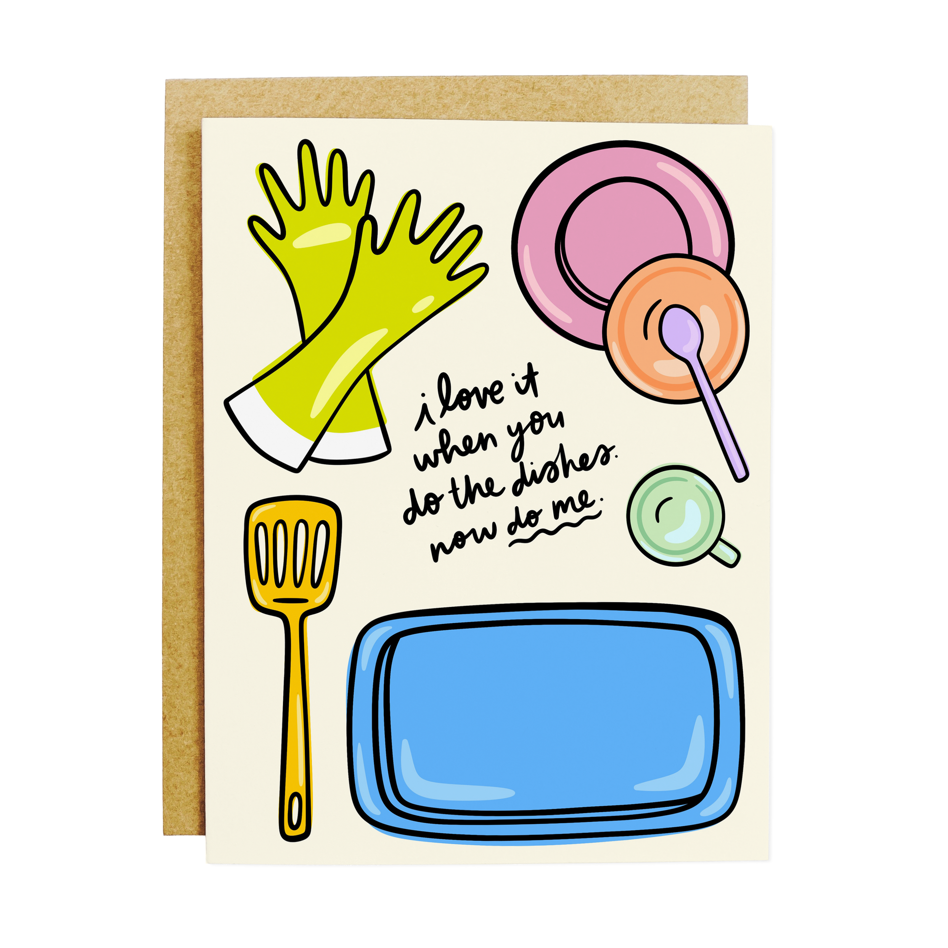 Humorous card with 'Do Me and the Dishes' relationship humo
