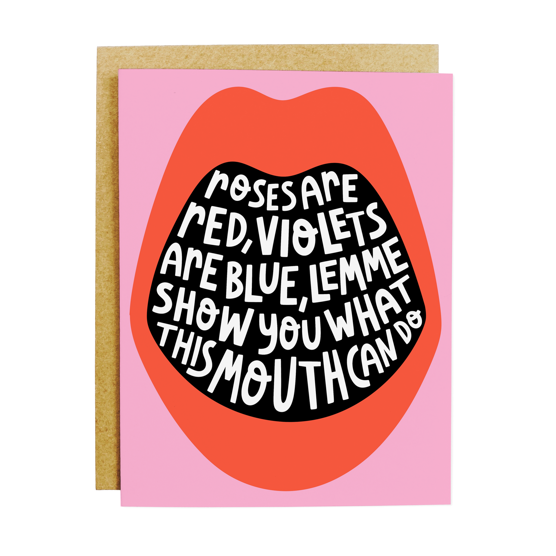 Adult humor card with 'Mouth Can Do' suggestive innuendo text