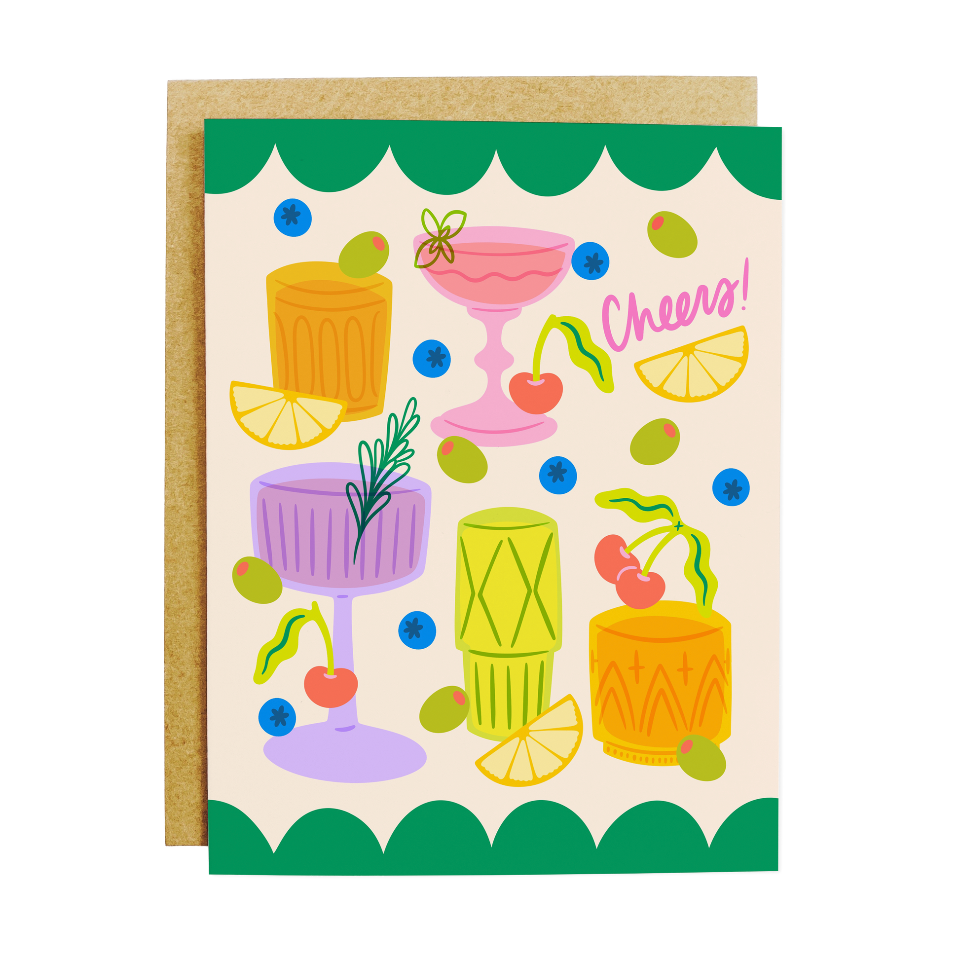 Retro celebration card with vintage cocktail cheers theme