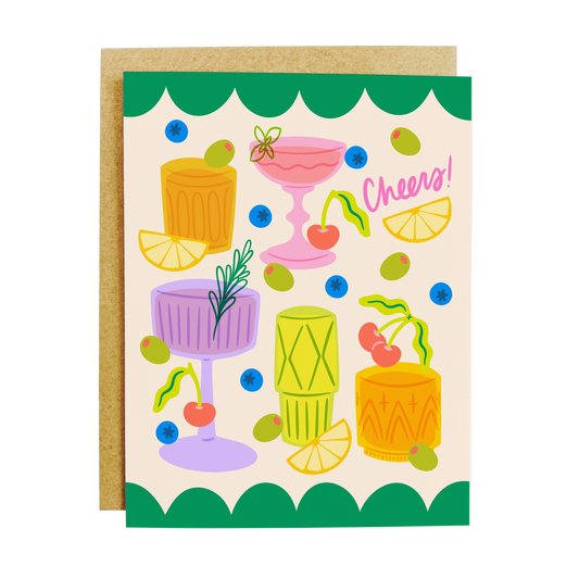 Retro celebration card with vintage cocktail cheers theme