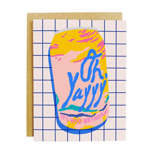 Birthday card with 'Oh Yay' la-croix seltzer water can