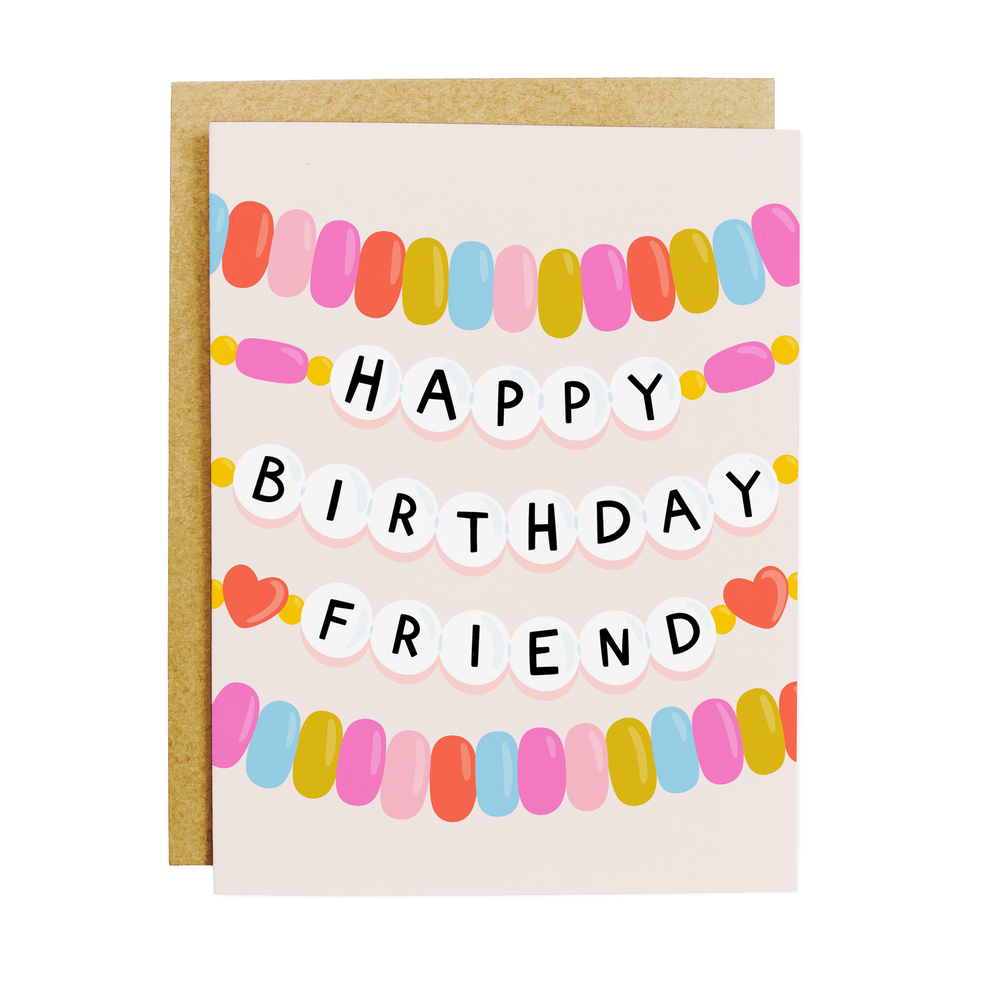 Birthday card with friendship bracelet design and nostalgic theme