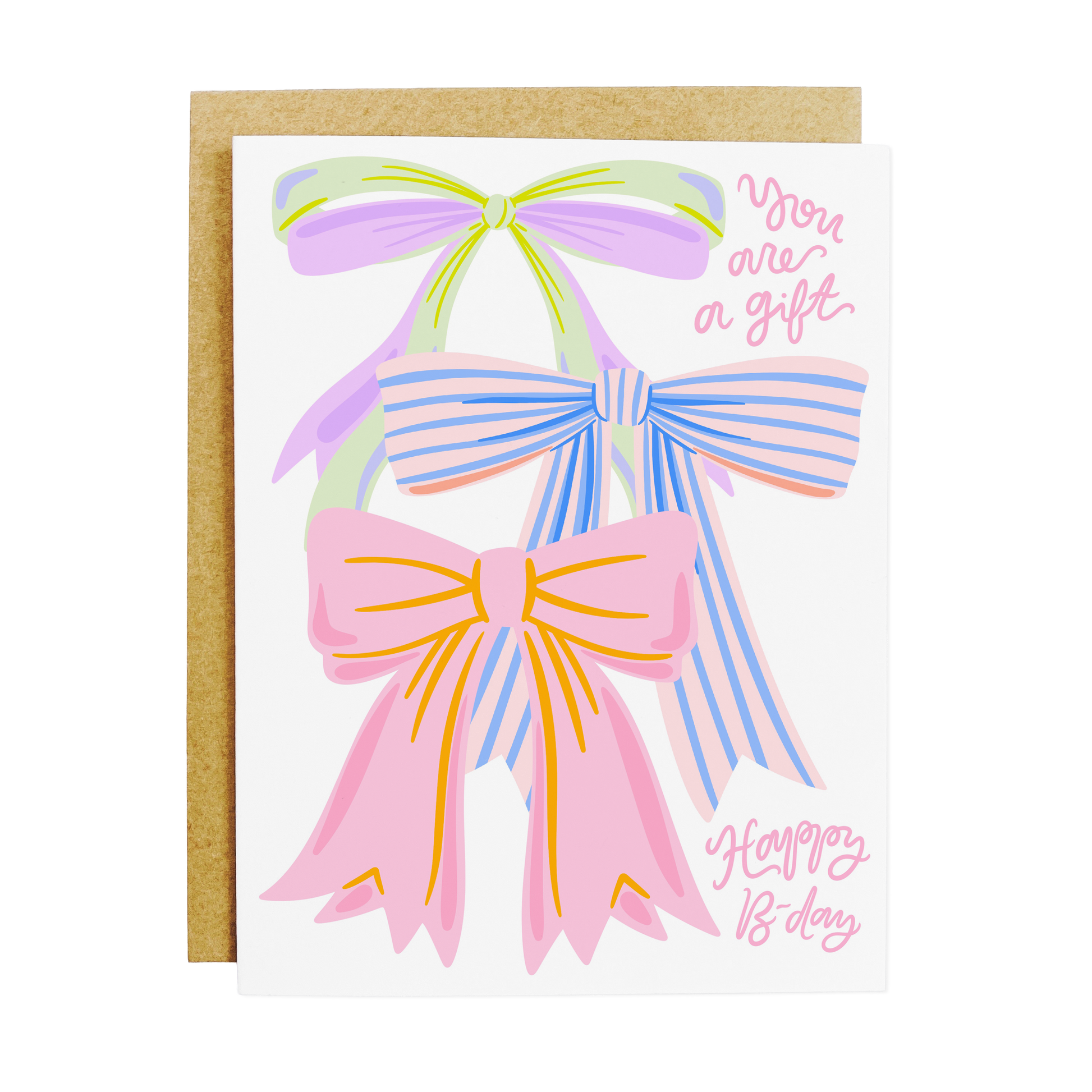 Birthday card with 'You Are A Gift' compliment and bow design