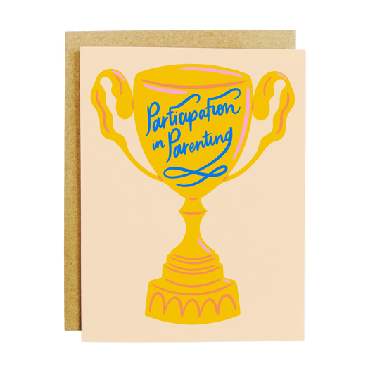 Parent appreciation card with 'Parenting Trophy' sarcastic theme